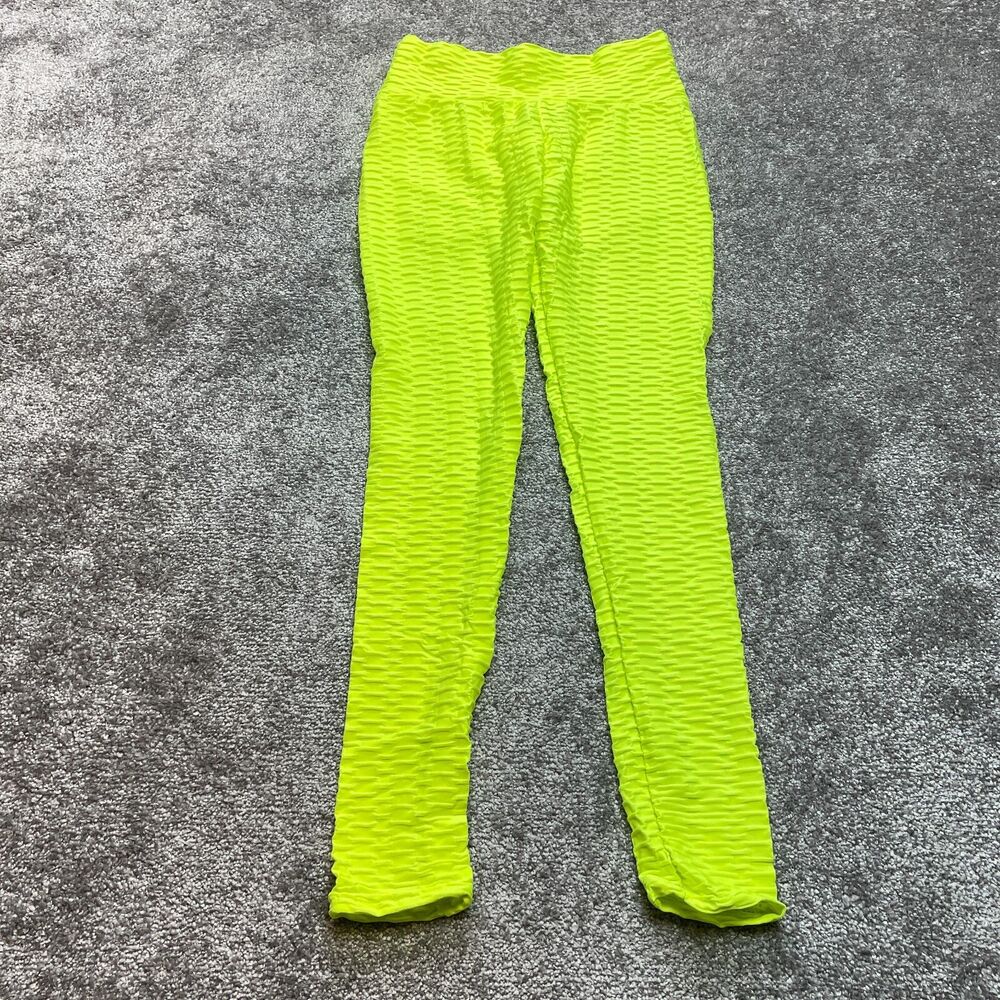 Unbranded Leggings Womens Medium Neon Yellow Yoga Stretch Textured Pants New NWT